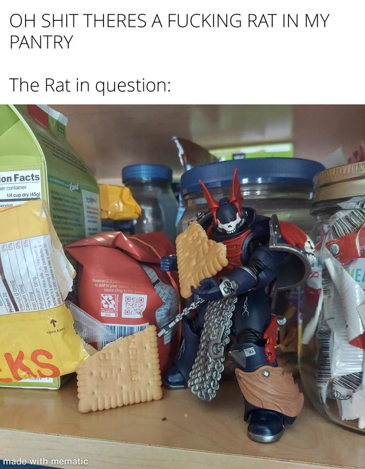 WOUL OH S--- THERES A F------ RAT IN MY PANTRY The Rat in question: ion Facts per container 1/4 cup dry (45g) Serving GIVING BACK Land "The % Daily Value tells you how much a nutrient in a serving of food contributes to a daily diet. 2,000 calories a day is used for Potassium 0mg Iron Omg general n Protein 2g Vitamin D 0mcg Calcium Omg Comeration Sun Reserve 2-3 tablespo to add to your sauce. This sauce cling to the pasta. open here PLASTIC BAG KS made with mematic how2recycle.info BUIFIERK c-- 12 cin 5mg Folate 19 (11 021 USDA E JUTE