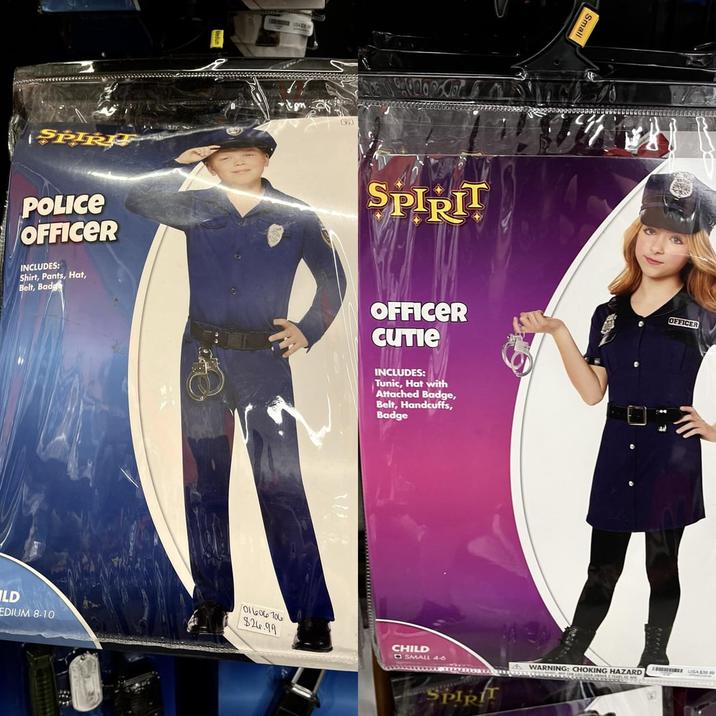 SPIRIT POLICE OFFICER INCLUDES: Shirt, Pants, Hat, Belt, Badge SPIRIT LD EDIUM 8-10 OFFICER CUTIE INCLUDES: Tunic, Hat with Attached Badge, Belt, Handcuffs, Badge Small 01606706 $24.99 CHILD O SMALL 46 OFFICER SPIRIT WARNING: CHOKING HAZARD S