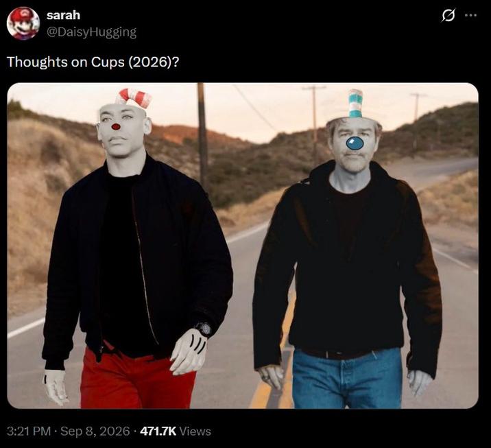 sarah @DaisyHugging Thoughts on Cups (2026)? ۱۱) . 3:21 PM · Sep 8, 2026 471.7K Views