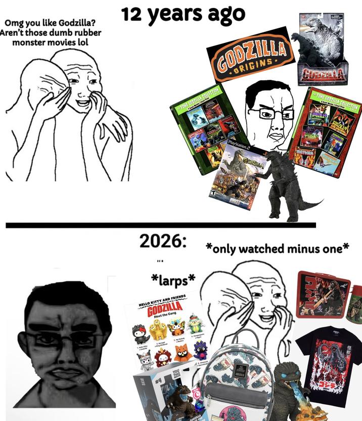 Omg you like Godzilla? Aren't those dumb rubber monster movies lol 12 years ago 7 Great Movies, 1 Great Price THE TOHO GODZILLA COLLECTION COLLIS GODZILLA GODZILLA GODZILLA! GODZIL GODZILLA ORIGINS GUTZALA THE TOHO GODZILLA COLLECTION 6 Great Movies, 1 Great Price VOL. GODZILLA PlayStation.2 GODZILLA GODZILLA MIDARM KING GAND GHIDOR 2026: HELLO *larps* KITTY AND FRIENDS GODZILLA Meet the Gang *only watched minus one* 2. Keroppi 3. My Melody 4. Pomponpurin xGodzilla King Ghidorah Mothra EXI #4 B. Chococat xSpaceOodz GODZILLA GODZILLA 怪獣王
