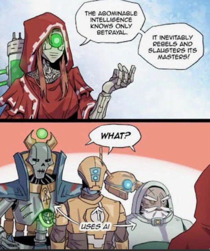 THE ABOMINABLE INTELLIGENCE KNOWS ONLY BETRAYAL IT INEVITABLY REBELS AND SLAUGTERS ITS MASTERS! WHAT? 00- USES AI