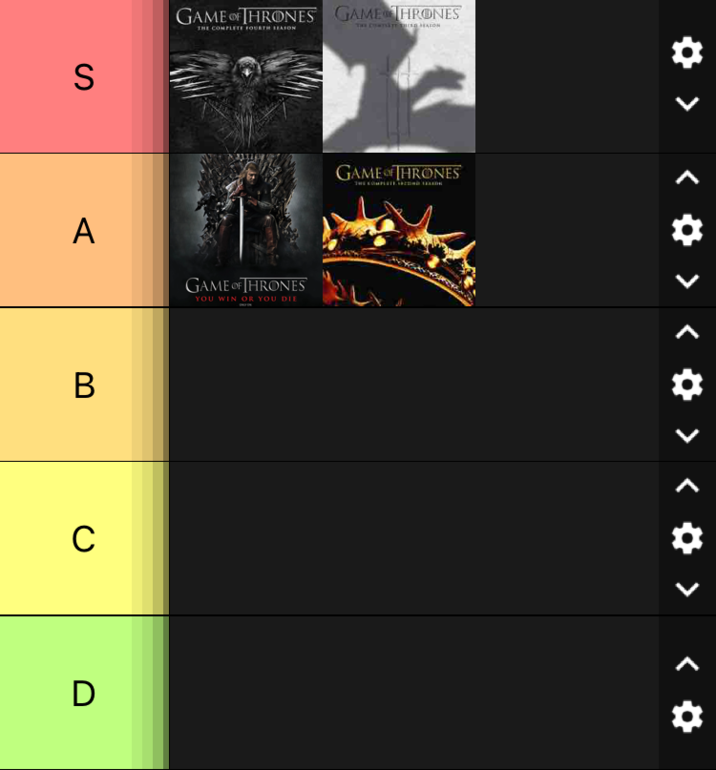 S GAME OF THRONES GAME THRONES THE COMPLETE FOURTH SEASON The Coway ATON A GAME OF THRONES YOU WIN OR YOU DIE B C D GAME OF THRONES * > < * › ‹ ✪ > < * > < *