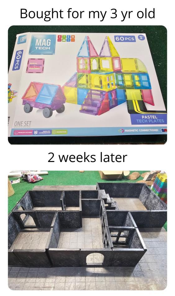 Bought for my 3 yr old MAG TECH 60 PCS 3 60PCS ANYTHING ONE SET CO PASTEL TECH PLATES MAGNETIC CONNECTIONS! 2 weeks later