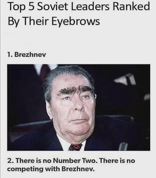 Top 5 Soviet Leaders Ranked By Their Eyebrows 1. Brezhnev 2. There is no Number Two. There is no competing with Brezhnev.