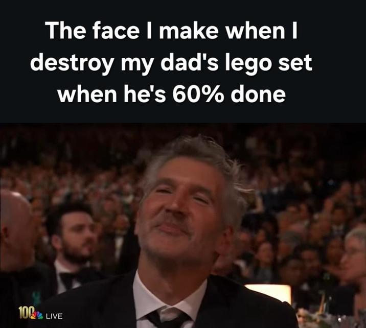 The face I make when I destroy my dad's lego set when he's 60% done 100% LIVE