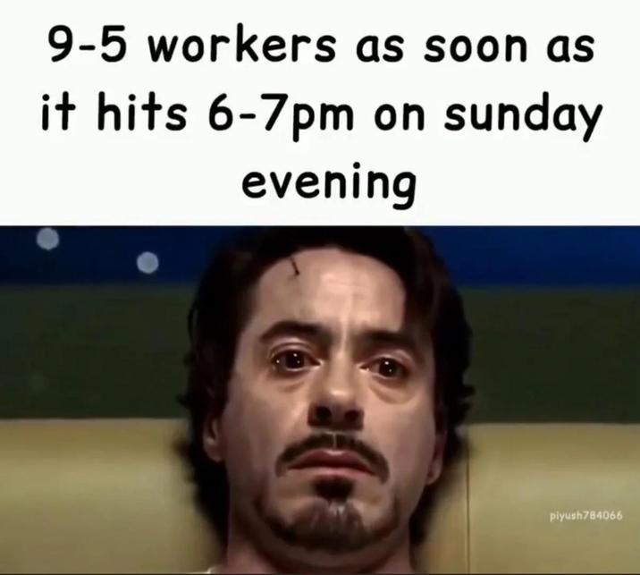 9-5 workers as soon as it hits 6-7pm on sunday evening piyush784066
