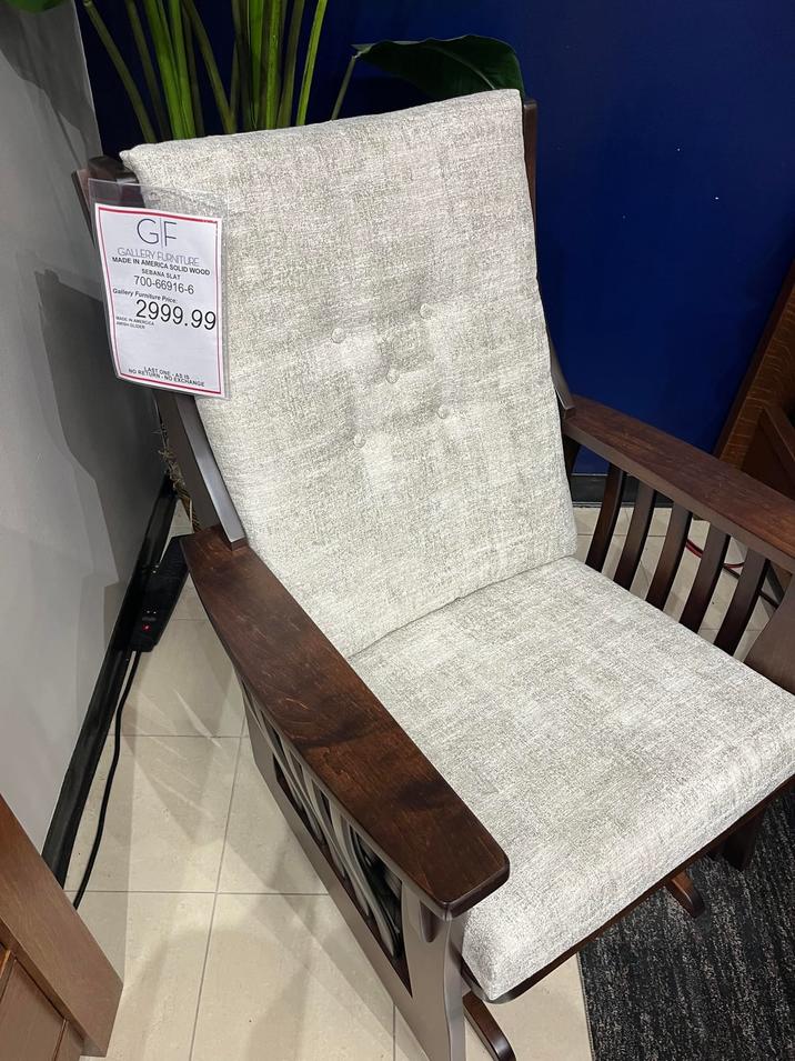 GF GALLERY FURNITURE MADE I AMERICA SOLID WOOD SEBANA SLAT 700-66916-6 Gallery Furniture Price: 2999.99 MADE IN AMERICA AMISH GLIDER NO RETURN CHANGE