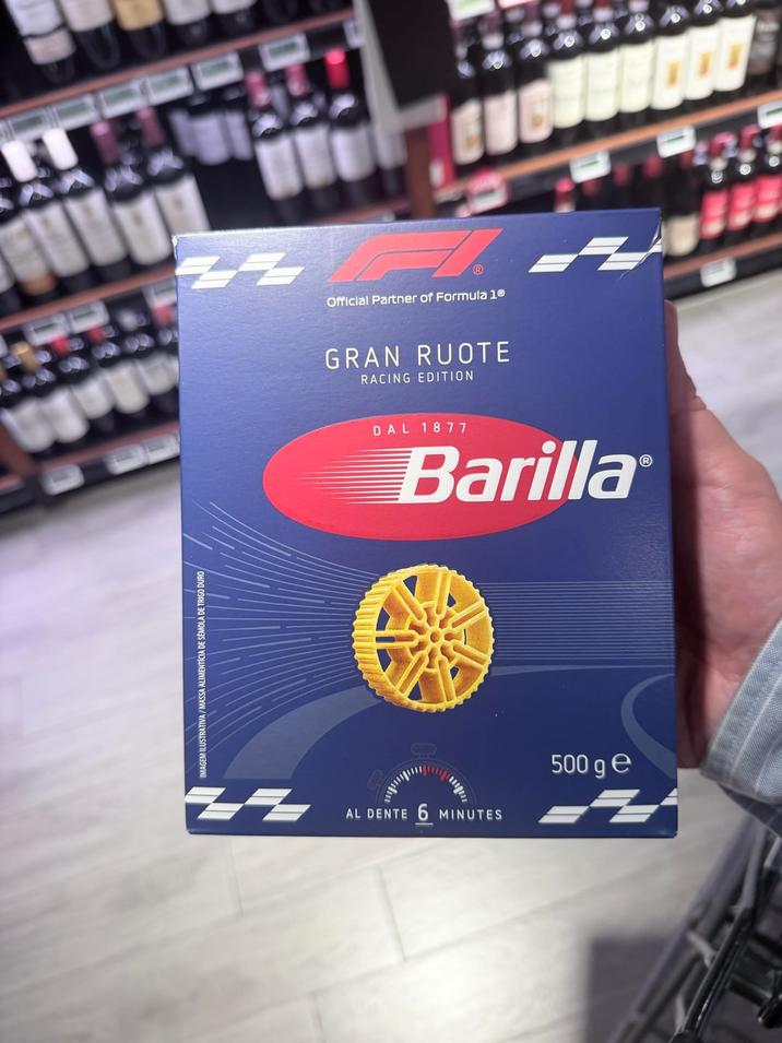 IMAGEM ILUSTRATIVA/MASSA ALIMENTÍCIA DE SEMOLA DE TRIGO DURO Official Partner of Formula 1® GRAN RUOTE RACING EDITION DAL 1877 Barilla zz AL DENTE 6 MINUTES 500 ge