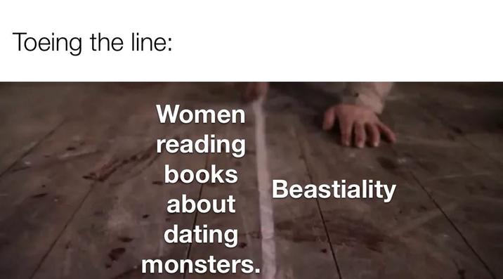 Toeing the line: Women reading books B---------- about dating monsters.