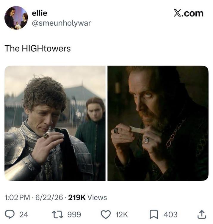 ellie @smeunholywar The HIGHtowers . 1:02 PM 6/22/26 219K Views 24 1999 1800 X.com 12K 403 ↑