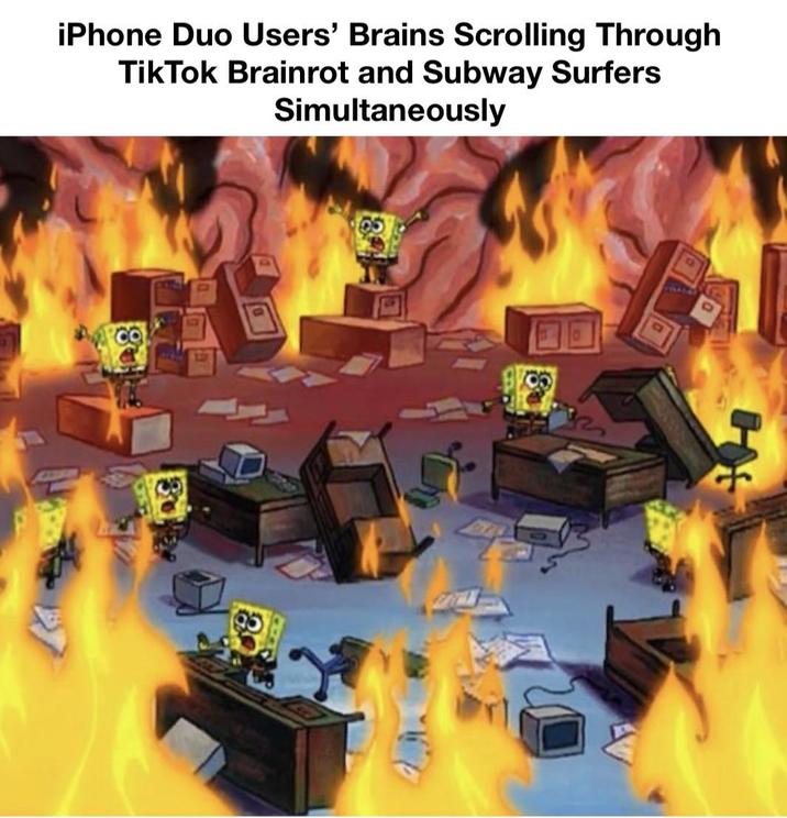 iPhone Duo Users' Brains Scrolling Through TikTok Brainrot and Subway Surfers Simultaneously 8 8 9