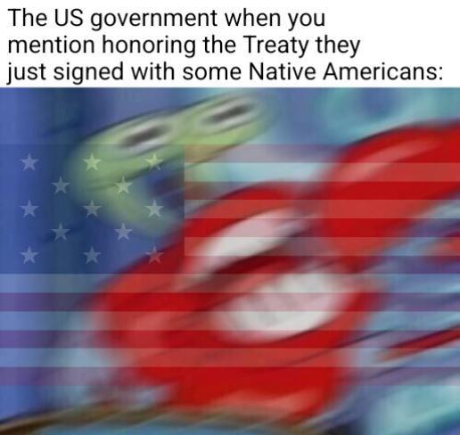 The US government when you mention honoring the Treaty they just signed with some Native Americans: *