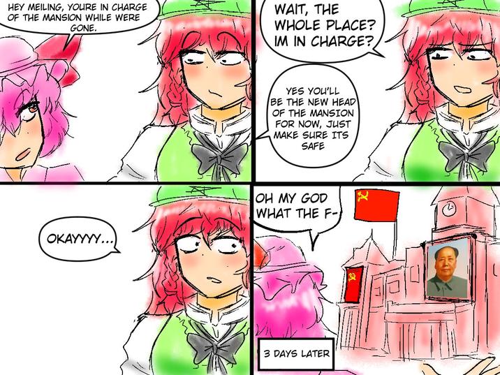 HEY MEILING, YOURE IN CHARGE OF THE MANSION WHILE WERE GONE. WAIT, THE WHOLE PLACE? IM IN CHARGE? OKAYYYY... YES YOU'LL BE THE NEW HEAD OF THE MANSION FOR NOW, JUST MAKE SURE ITS SAFE OH MY GOD WHAT THE F- 3 DAYS LATER