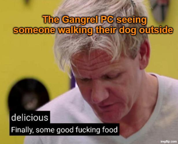 The Gangrel PC seeing someone walking their dog outside delicious Finally, some good f------ food imgflip.com