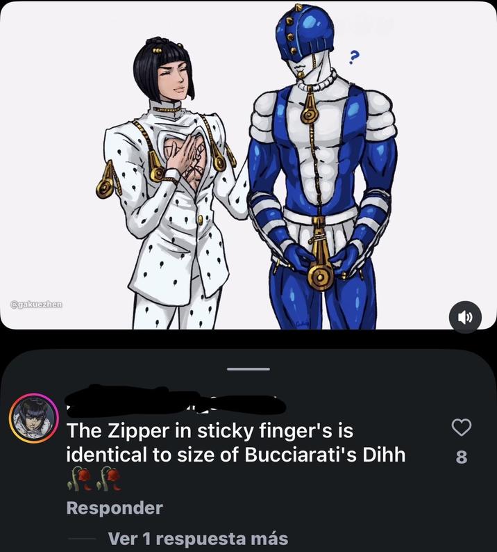 @gakuezhen The Zipper in sticky finger's is identical to size of Bucciarati's Dihh Responder Ver 1 respuesta más 8