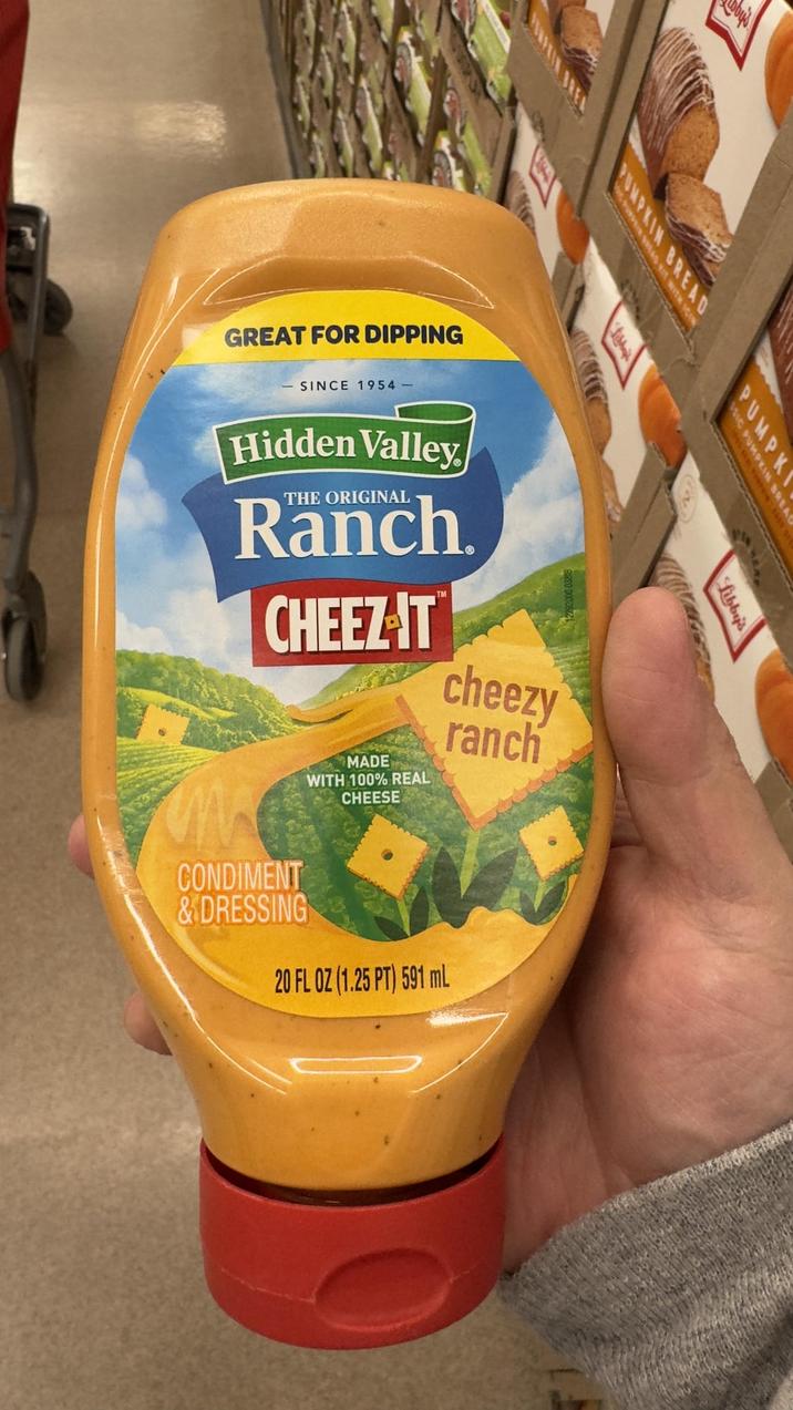GREAT FOR DIPPING SINCE 1954- by READ IT WITH ICIN BREAD SIC PUMPKIN T PUMPK Hidden Valley THE ORIGINAL Ranch. CHEEZ-IT MADE WITH 100% REAL CHEESE TM cheezy ranch CONDIMENT &DRESSING 20 FL OZ (1.25 PT) 591 mL Libby