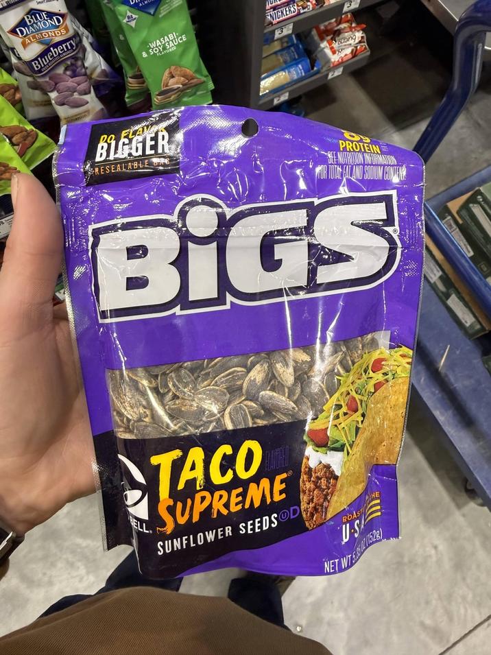 BLUE DIAMOND ALMONDS Blueberry OVEN ROASTED ALMONDS Manisn WASABI & SOY SAUCE NICKERS 3 Buang BIGGER RESEALABLE BAG PROTEIN SEE NUTRITION INFORMATION FOR TOTAL FALAND SODIUM CONTEN BIGS TACO SUPREME SUNFLOWER SEEDS D ROAST BELL HE