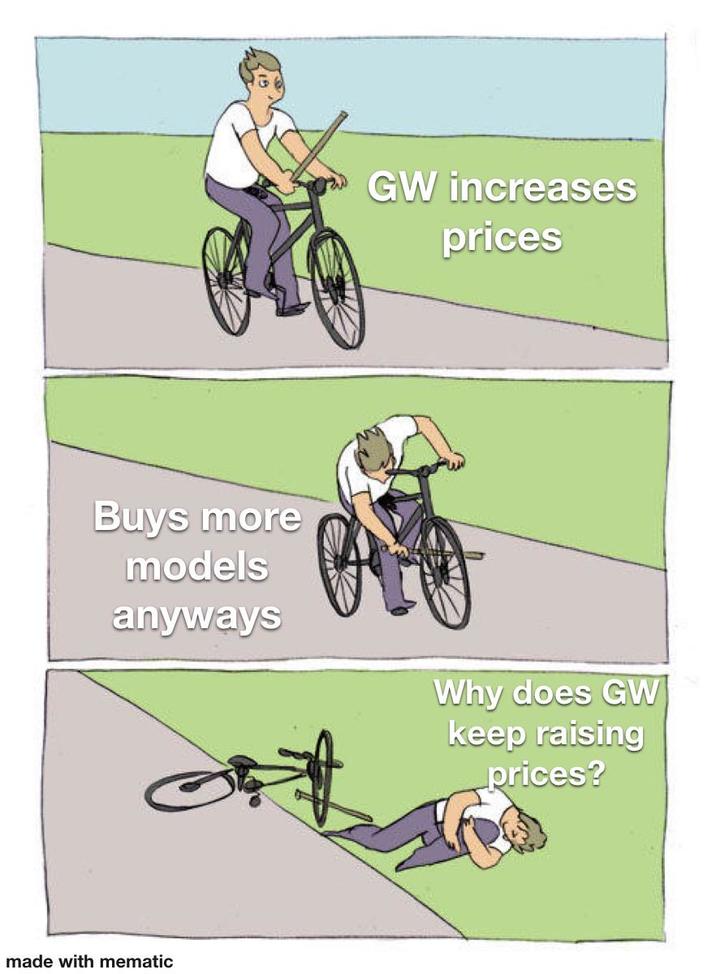GW increases prices Buys more models anyways Why does GW keep raising prices? made with mematic