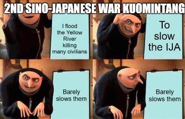 2ND SINO-JAPANESE WAR KUOMINTANG I flood the Yellow River killing many civilians To slow the IJA Barely slows them Barely slows them
