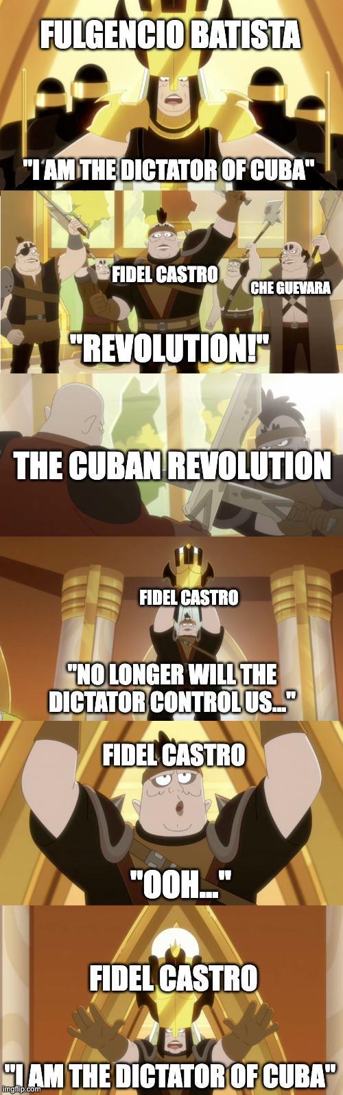 FULGENCIO BATISTA "I'AM THE DICTATOR OF CUBA" FIDEL CASTRO CHE GUEVARA "REVOLUTION!" THE CUBAN REVOLUTION FIDEL CASTRO "NO LONGER WILL THE DICTATOR CONTROL US..." FIDEL CASTRO "OOH..." FIDEL CASTRO "I AM THE DICTATOR OF CUBA" imgfilp.com