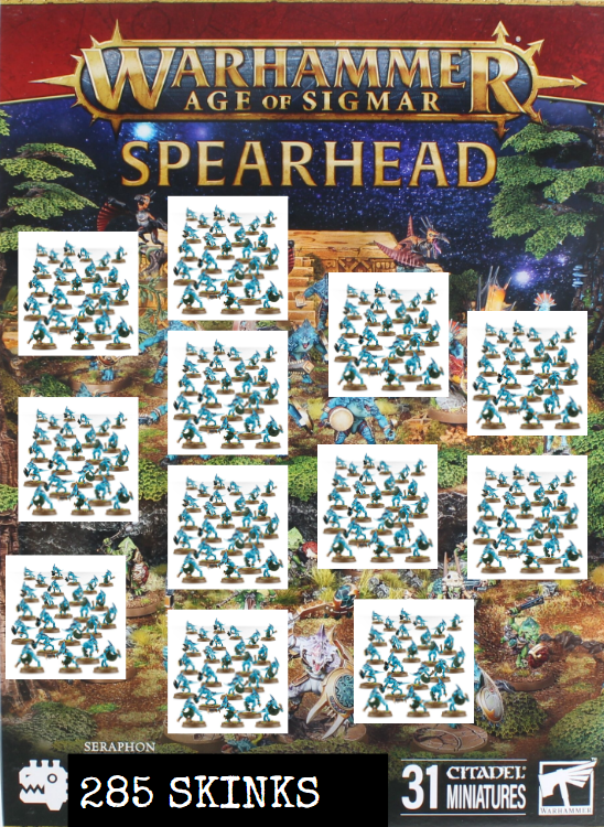 WARHAMMER AGE OF SIGMAR SPEARHEAD SERAPHON 285 SKINKS 31 MINIATURES CITADEL WARHAMMER