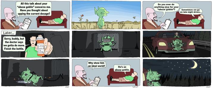 The third, fourth and fifth Abuse Goblin comics.

Sources: https://x.com/foolibuster/status/2036520680863441056, https://x.com/foolibuster/status/2040475516336316503, https://x.com/foolibuster/status/2051730322791047325