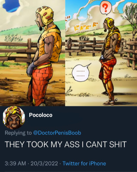 Pocoloco (? Replying to @DoctorPenisBoob THEY TOOK MY ASS I CANT S--- 3:39 AM 20/3/2022 Twitter for iPhone