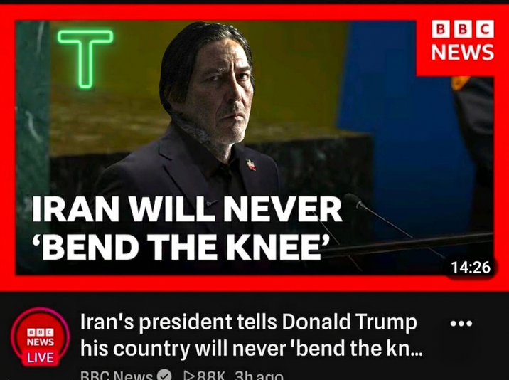 T IRAN WILL NEVER 'BEND THE KNEE' NEWS LIVE Iran's president tells Donald Trump his country will never 'bend the kn... BBC News 88K 3h ago BBC NEWS 14:26