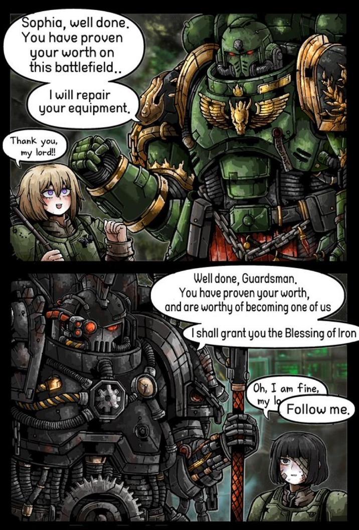 Sophia, well done. You have proven your worth on this battlefield.. I will repair your equipment. Thank you, my lord!! HU Well done, Guardsman. You have proven your worth, and are worthy of becoming one of us I shall grant you the Blessing of Iron Oh, I am fine, my Follow me.