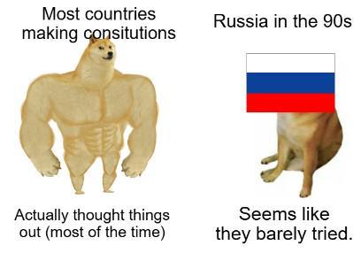 Most countries making consitutions Russia in the 90s Actually thought things out (most of the time) Seems like they barely tried.