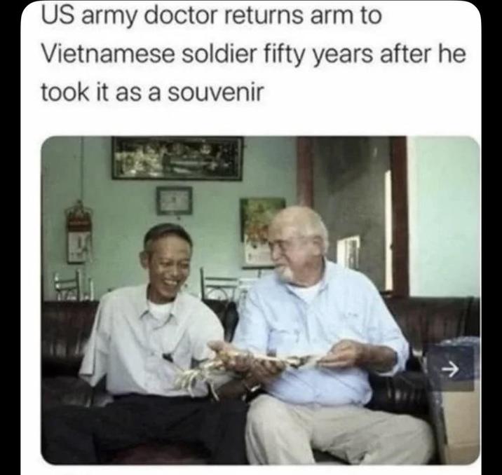 US army doctor returns arm to Vietnamese soldier fifty years after he took it as a souvenir