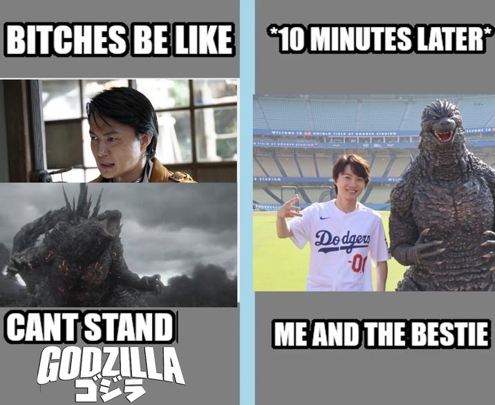 BITCHES BE LIKE 10 MINUTES LATER WELCOME TO BE UNIQLO FIELD AT DODGER STADIUM STADIU R STADIUM Dodgers -0 ELCOME TO CANT STAND GODZILLA ゴジラ ME AND THE BESTIE