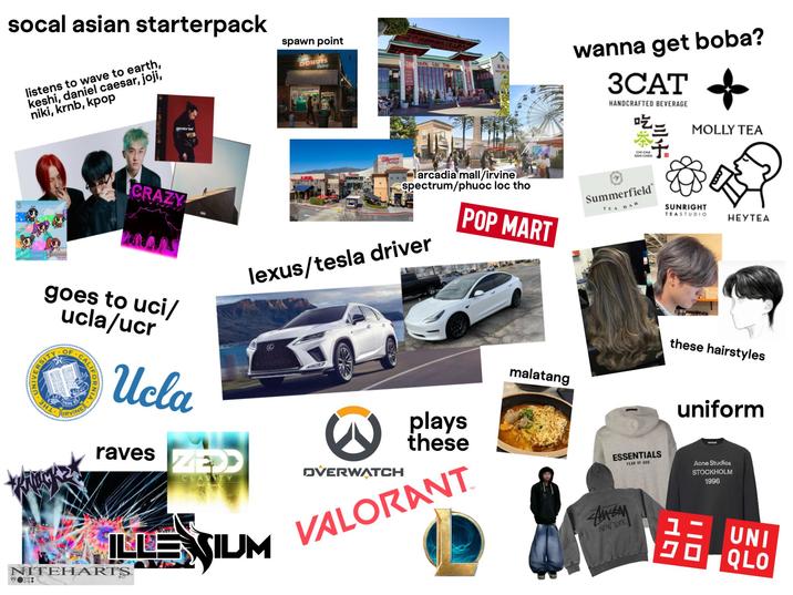 socal asian starterpack listens to wave to earth, keshi, daniel caesar, joji, niki, krnb, kpop spawn point DONUTS Balony HUDC LOC THO wanna get boba? 3CAT HANDCRAFTED BEVERAGE MOLLY TEA CHICHA SAN CHEN CRAZY goes to uci/ ucla/ucr ERSITY UNIVERS OF CALI RNIA EN HIRVINE Ucla raves ZE Salary arcadia mall/irvine spectrum/phuoc loc thọ lexus/tesla driver OVERWATCH CLARITY POP MART LLESIUM NITEHARTS plays these VALORANT malatang Summerfield TEA BAR SUNRIGHT TEASTUDIO HEYTEA these hairstyles uniform ESSENTIALS FEAR OF GOD Acne Studios STOCKHOLM 1996 NEW YORK 1 פ UNI QLO
