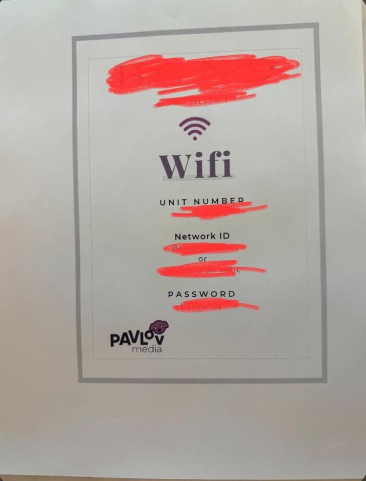 PAVLOV media Wifi UNIT NUMBER Network ID or PASSWORD Elenov