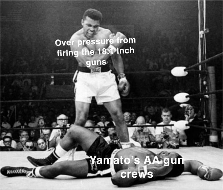 Over pressure from firing the 18.1 inch guns Yamato's AA gun crews