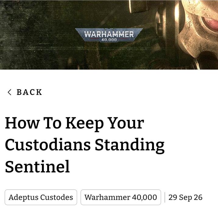 < BACK WARHAMMER 40.000 How To Keep Your Custodians Standing Sentinel Adeptus Custodes Warhammer 40,000 29 Sep 26
