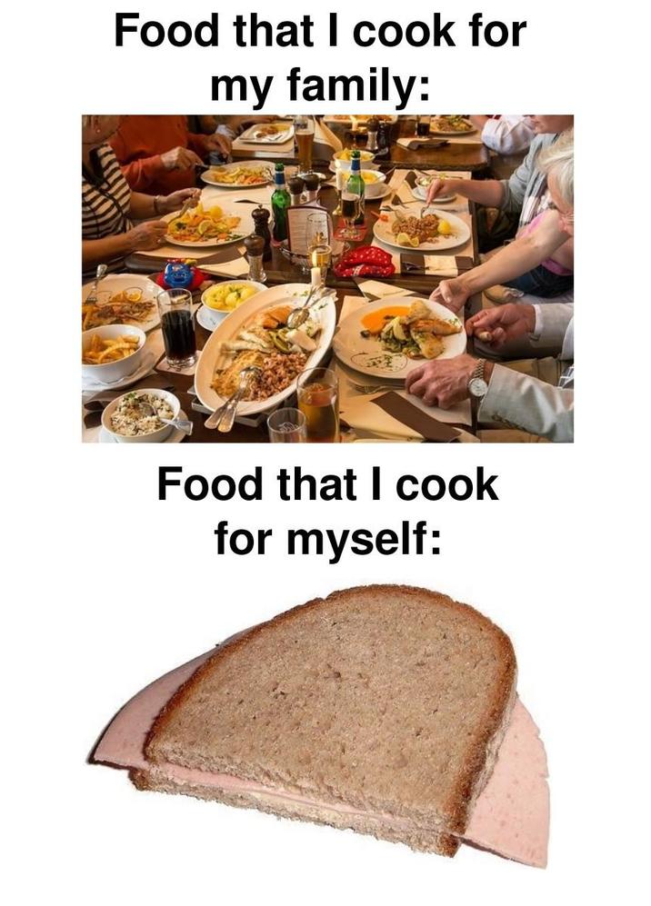 Food that I cook for my family: Food that I cook for myself:
