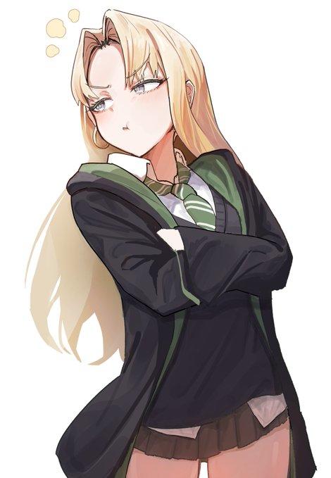Fan art of Malfoid, a female Draco Malfoy. She is pouting.