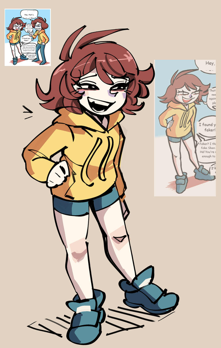 Hey, that's.. That yellow sweater again, of all places I found you. faker! Faker? I think you're the fake Shen around here. Hal You're not even good enough to be my fake! I'll make you eat those words! Hey, That SWI again I found y faker! Faker? I thi fake Shen Hal You're enough to I'll