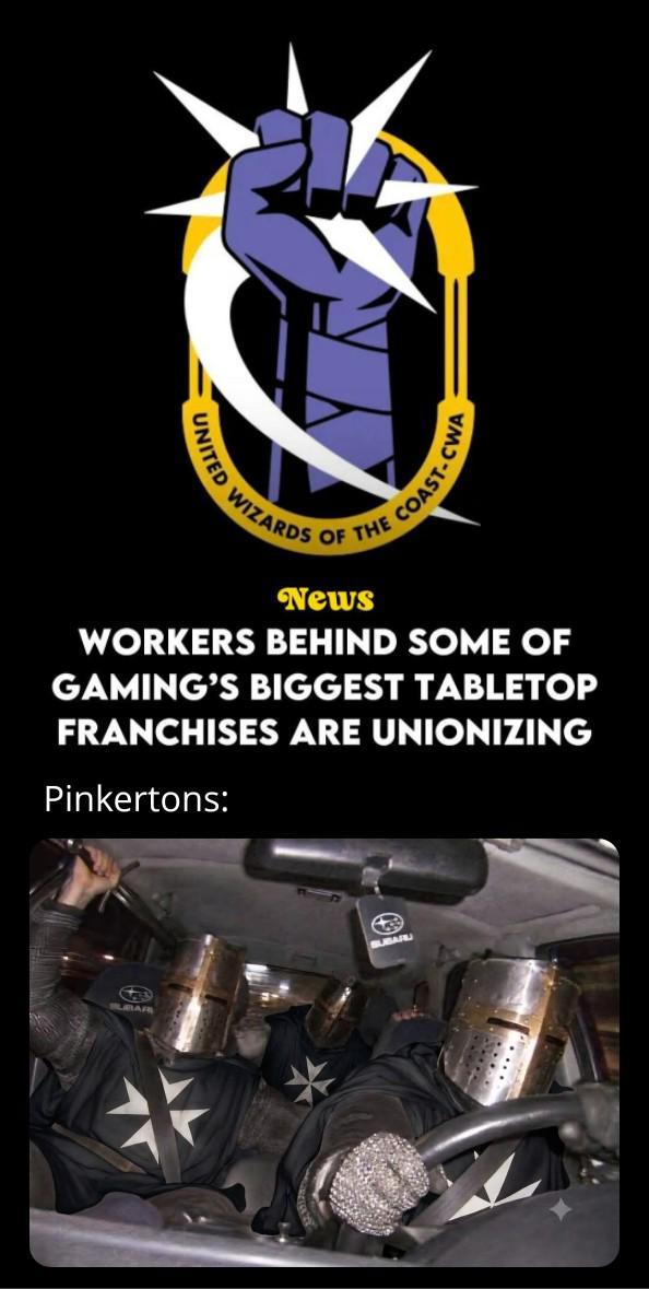 UNITED WIZAR WIZARDS ECOAST-CWA OF THE News WORKERS BEHIND SOME OF GAMING'S BIGGEST TABLETOP FRANCHISES ARE UNIONIZING Pinkertons: UBAR SUBARU