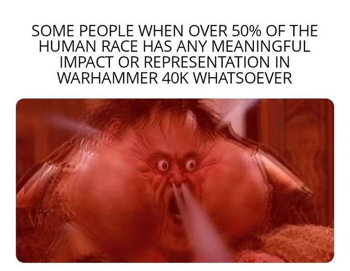 SOME PEOPLE WHEN OVER 50% OF THE HUMAN RACE HAS ANY MEANINGFUL IMPACT OR REPRESENTATION IN WARHAMMER 40K WHATSOEVER