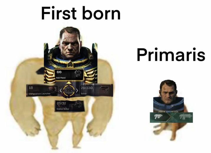 First born Primaris со Bolt Pistol 18 Vengeance Launcher 05/32 Stalker Bolter 29/330 Bolter