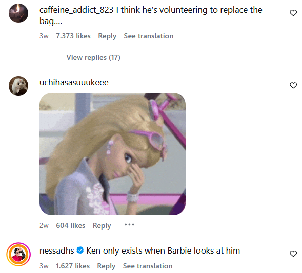 caffeine_addict_823 I think he's volunteering to replace the bag.... 3w 7.373 likes Reply See translation View replies (17) uchihasasuuukeee 2w 604 likes Reply nessadhs Ken only exists when Barbie looks at him 3w 1.627 likes Reply See translation 0