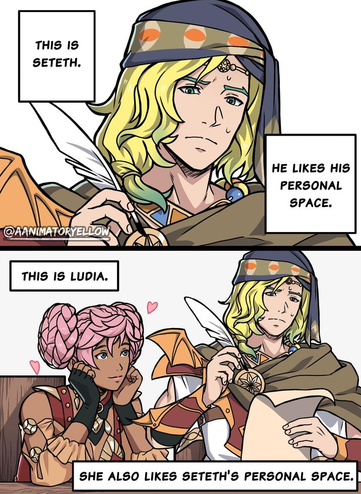 THIS IS SETETH. @AANIMATORYELLOW THIS IS LUDIA. HE LIKES HIS PERSONAL SPACE. SHE ALSO LIKES SETETH'S PERSONAL SPACE.