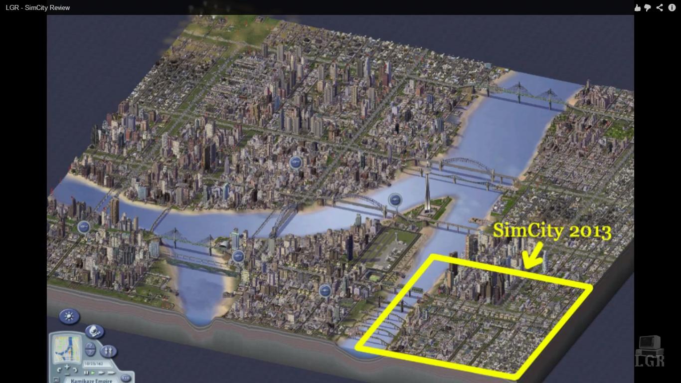 "Source":http://www.reddit.com/r/SimCity/comments/1afgan/largest_sc4_map_vs_largest_sc2013_map/