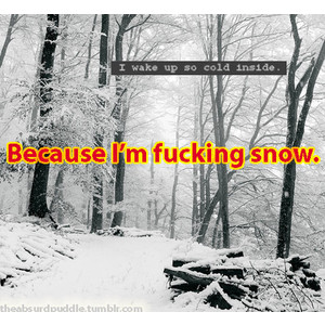 I wake up so cold inside Because.lfm f------ snow. theabsurdbuddle.tumblr.com