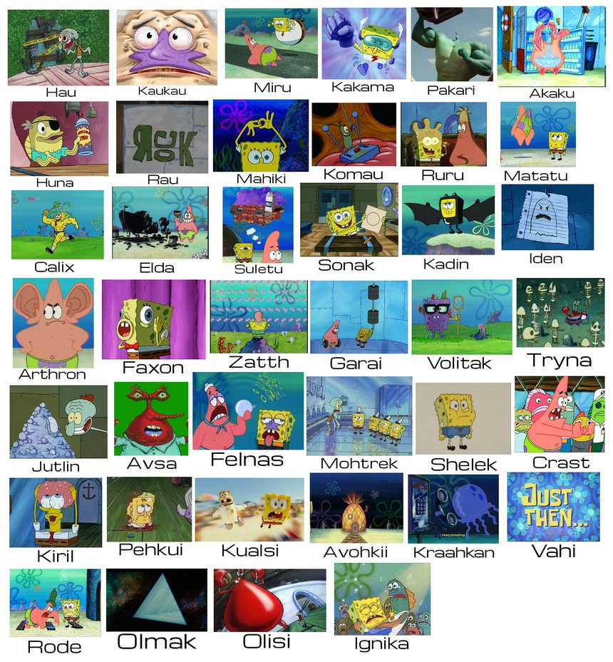 DeviantArt - "Llortor":http://llortor.deviantart.com/art/Named-Kanohi-Powers-as-SpongeBob-frames-620995312