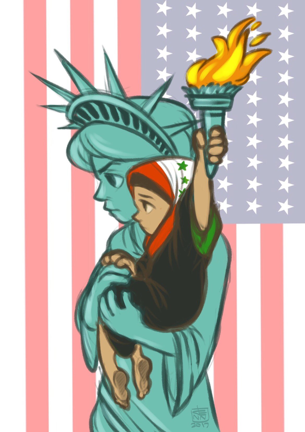 Lady Liberty And Child Muslim Donald Trumps Muslim Ban Know