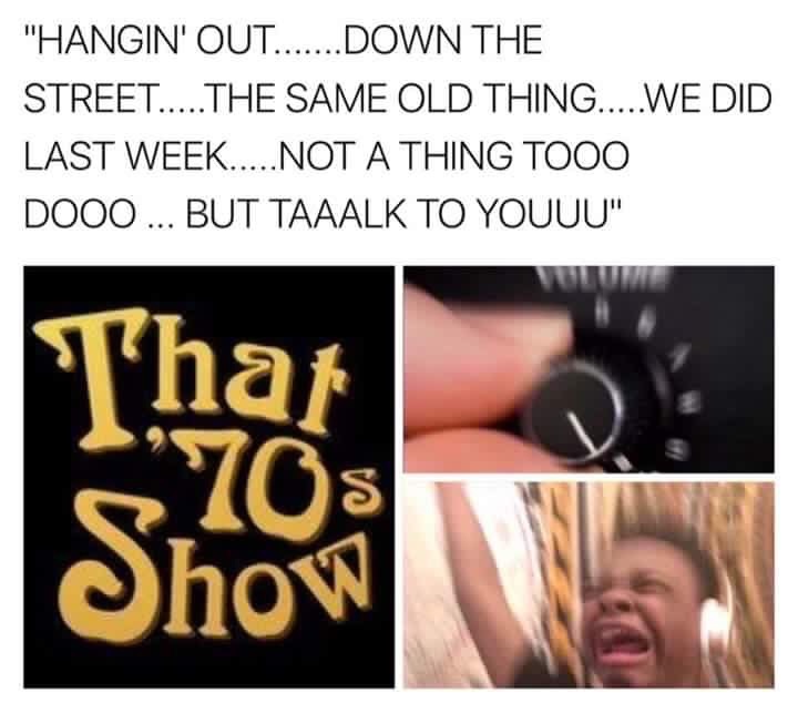 "HANGIN' OUT .DOWN THE STREET. .THE SAME OLD THING.. WE DID LAST WEEK..NOT A THING TOOO DOOO... BUT TAAALK TO YOUUU" hat 1o