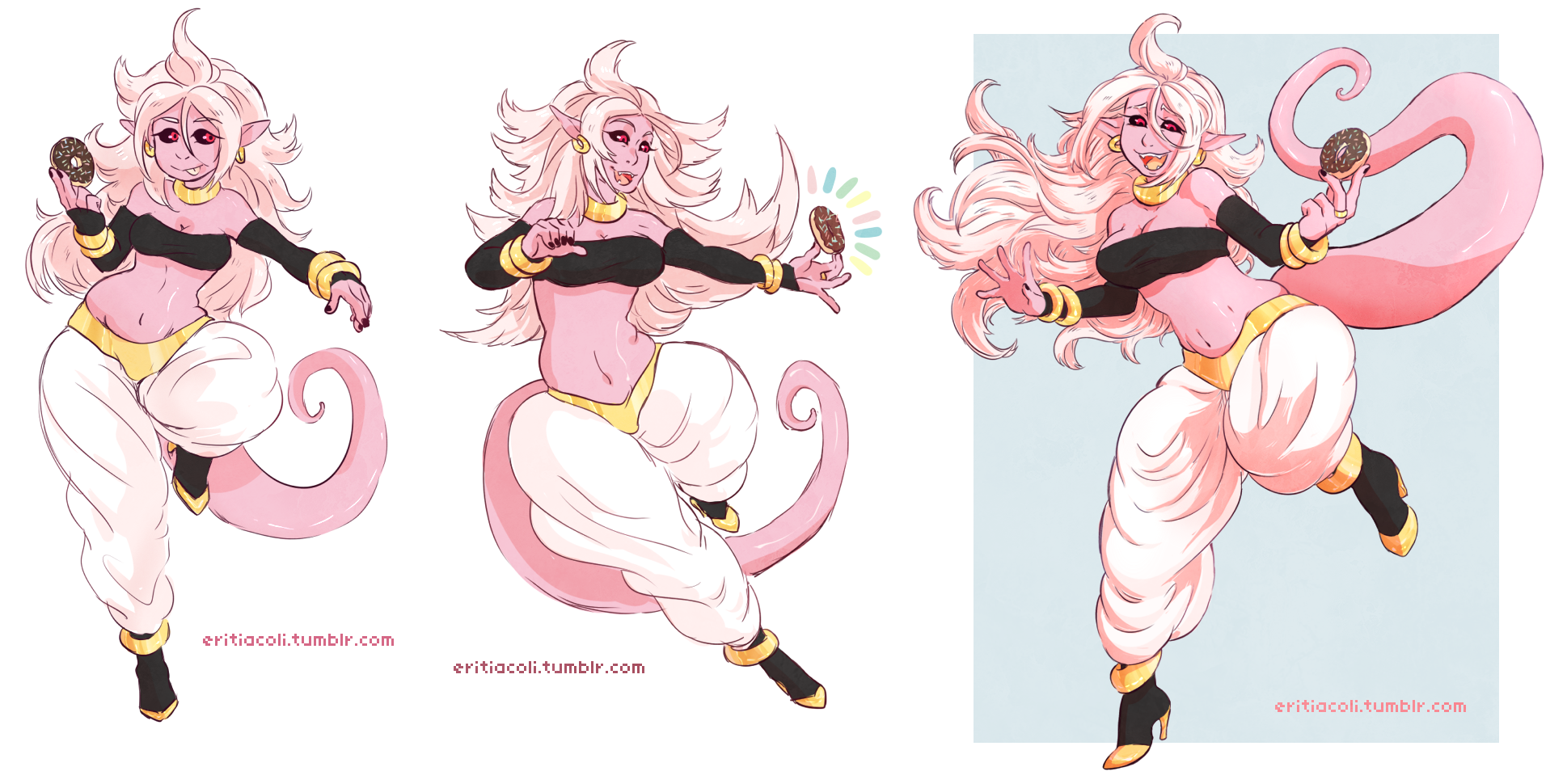 "Tumblr Source 1":http://eritiacoli.tumblr.com/post/170230602685/majin-android-21-doodles
"Tumblr Source 2":http://eritiacoli.tumblr.com/post/170194678445/snack-time